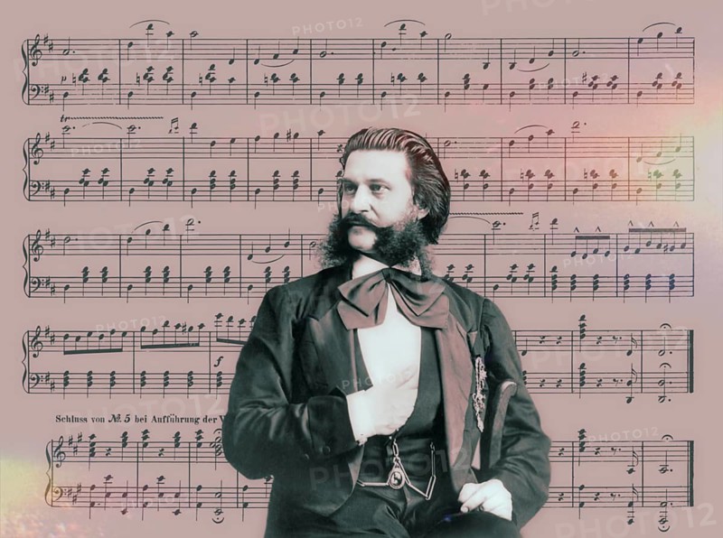 Johann Baptist Strauss II, 1825 – 1899, Austrian composer and violinist, 1879, digitally edited, notesheet from „The Blue Danube“