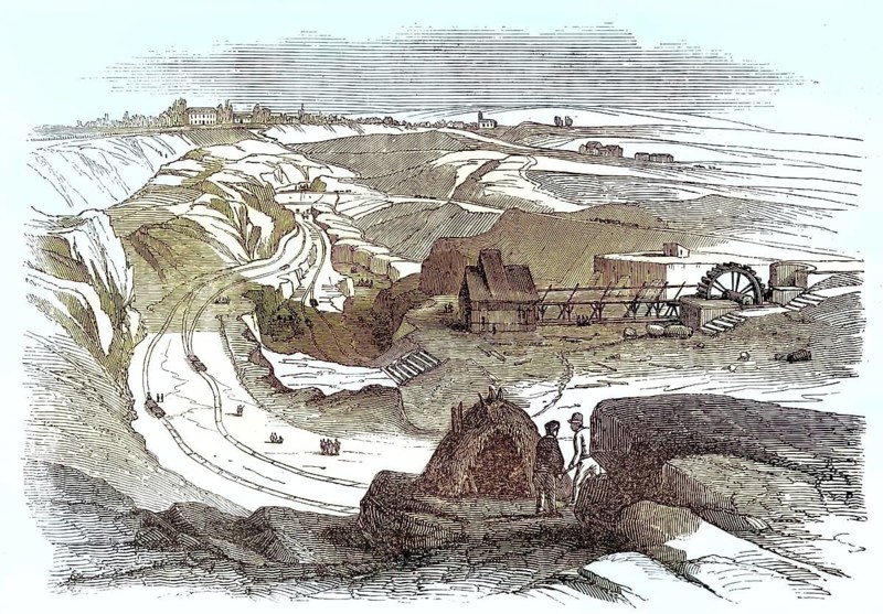 Vieille-Montagne plant, Société Anonyme des Mines et Fonderies de Zinc de la Vieille-Montagne, a historically important Belgian company for zinc extraction, mining of ores, probably zinc mine, reproduction from a model from the 19th century. Authentic, file restored for optimal use, exact date of original unknown, nostalgically colored