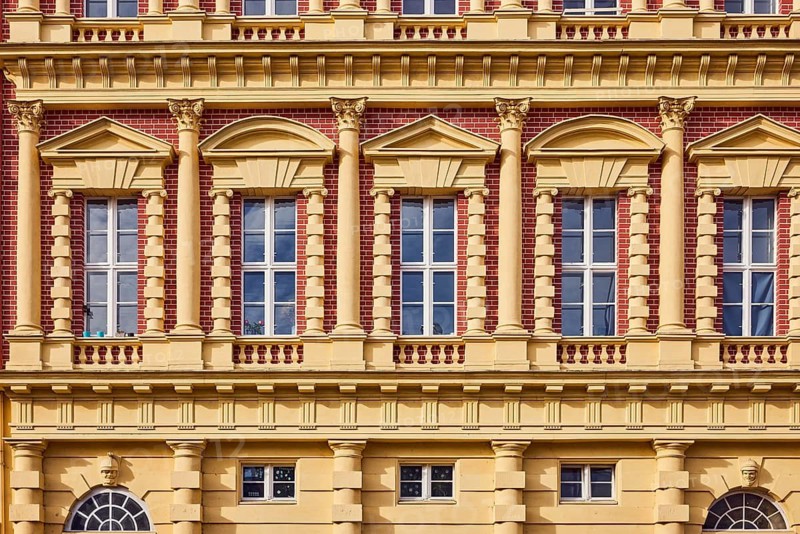 Historic town house, architect Georg Christian Unger, residential building, façade with windows, masonry, building material brick, sunny, Breite Straße, Dortustraße, Potsdam, state capital, district-free city, Brandenburg, Germany