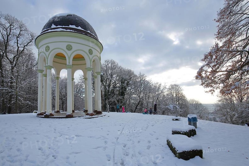 Monopteros in winter with snow, Neroberg, Wiesbaden, Taunus, Hesse, Germany