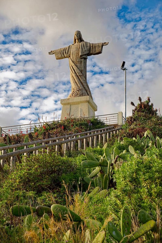 Statue of Christ, Statue of Cristo Rei, Ponta do Garajau viewpoint, cliffs, tourist attraction, Garajau, municipality of Santa Cruz, Madeira, Portugal