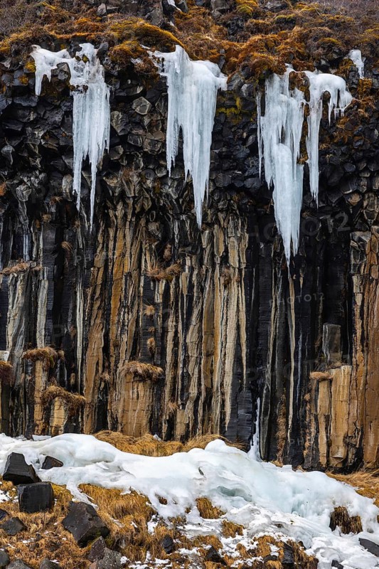 Icicles, winter, Svartifoss, Iceland, Scandinavia
