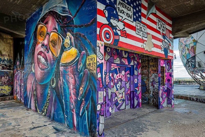 Graffiti on the former US eavesdropping facility on Teufelsberg in Grunewald, Berlin, Germany