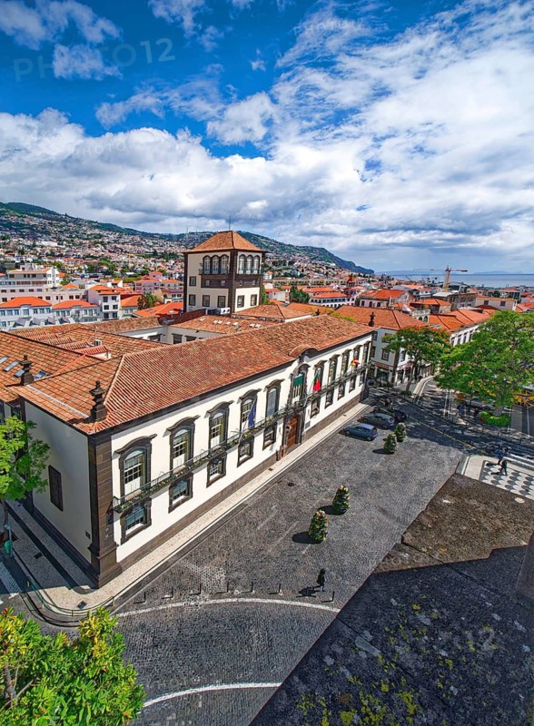 Town hall from the tower of the Church of São João Evangelista, Igreja do Colégio, College Church, Jesuit Church, Funchal, Madeira, Portugal