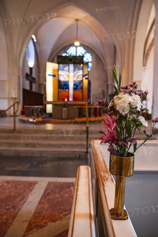 Floral decoration in the interior of Växjö Cathedral, Smaland, Kronobergs län, Sweden