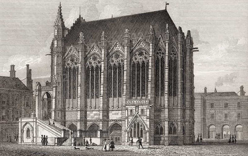The Sainte-Chapelle, Paris, antique steel engraved print, 1831