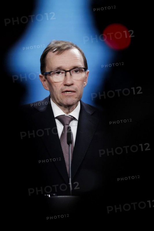Espen Barth Eide, Minister of Foreign Affairs of the Kingdom of Norway, and Annalena Bärbock (Alliance 90/The Greens) (not in the picture), Federal Minister for Foreign Affairs, at a joint press conference in Berlin, 14 March 2024. Photographed on behalf of the Federal Foreign Office