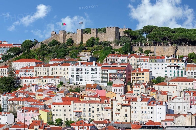 City view over Sao Jorge Castle and Lisbon, Portugal