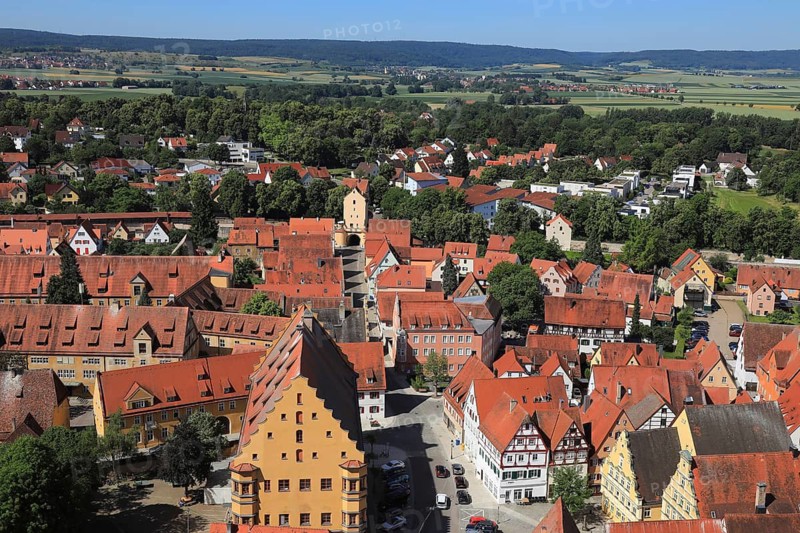 Old town, city view from above, from Daniel church tower, Nördlingen, Nördlingen, Donau-Ries district, Swabia, Bavaria, Germany