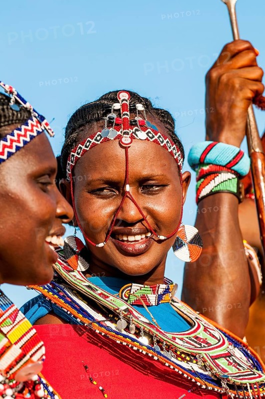 Maasai participants in the International Carnival Seychelles, Victoria, Mahe, Republic of Seychelles, Indian Ocean
