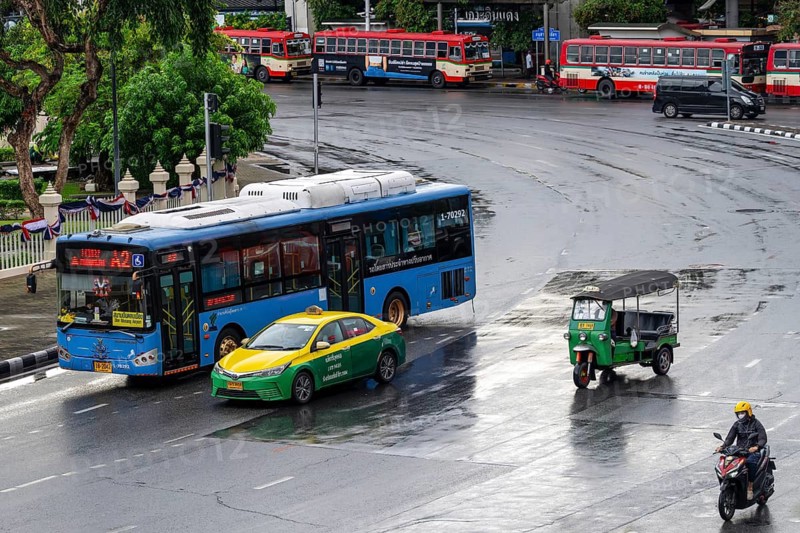 Road transport bus, taxi, tuk tuk, motorcycle scooter, Bangkok, Thailand
