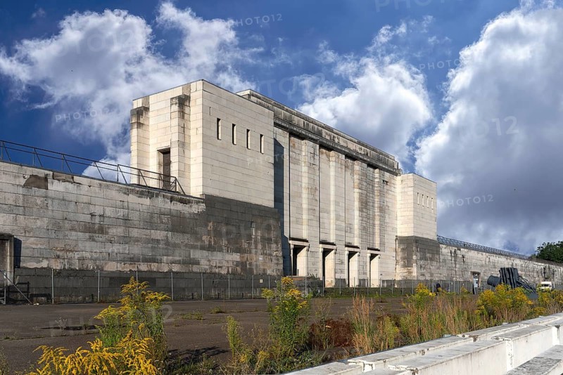 Back view of the main stand of the Zeppelin field on the former Reichsparteitagsgelände, Wolkenhimmel, Nuremberg, Middle Franconia, Bavaria, Germany