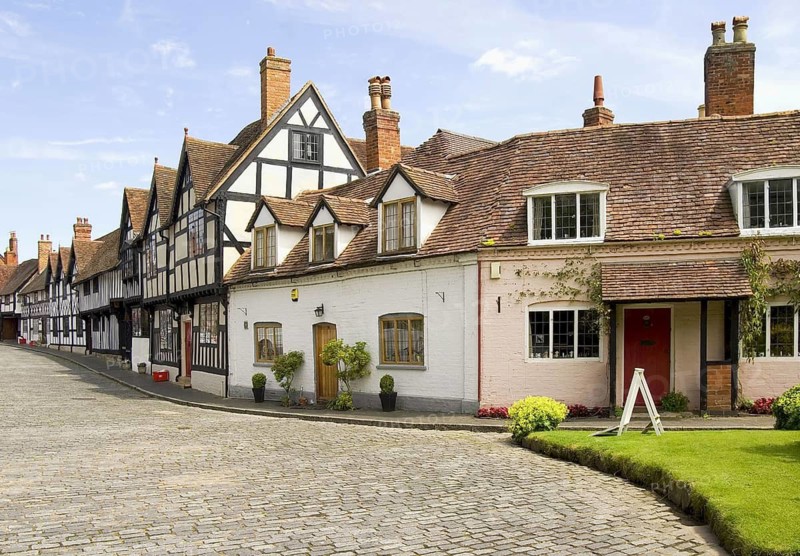 Historic timber-framed houses in Warwick a medieval town in Warwickshire on the River Avon, England, Great Britain