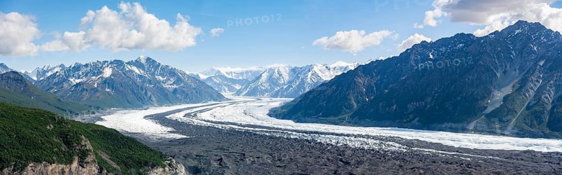View of impressive mountain landscape with Matanuska glacier and glaciated mountain peaks, Lion's Head, Chugach Mountains, Alaska, USA
