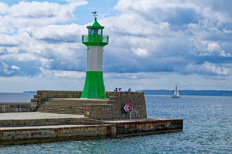 The lighthouse is the pier fire of Sassnitz on the pier head of the Sassnitz city harbor on the island of Rügen. Sassnitz. Mecklenburg-Vorpommern, Germany