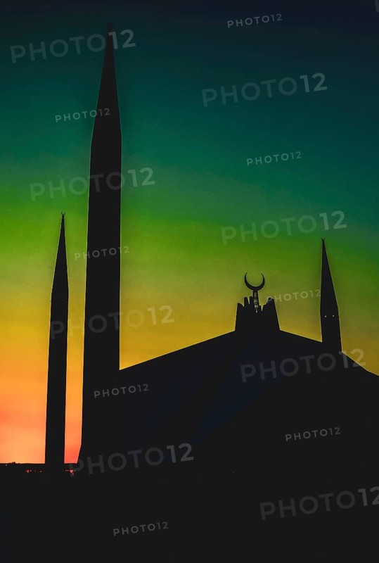 Islamabad, Pakistan - 12th september, 2023: The Faisal Mosque - fifth-largest mosque in the world. Major tourist attraction in Pakistan.Iconic contemporary mosque is designed to resemble Bedouin tent