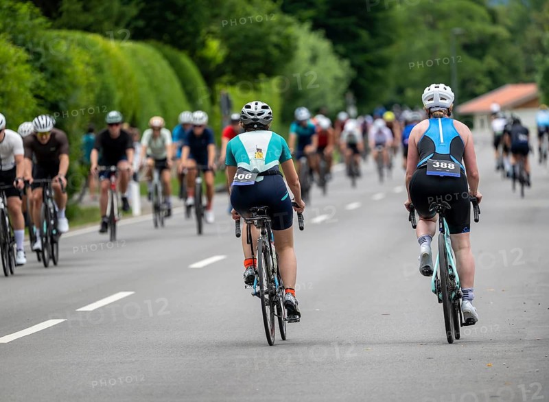 Triathlon cycling, participants on bikes, Tegernsee Triathlon, Tegernsee, Upper Bavaria, Bavaria, Germany