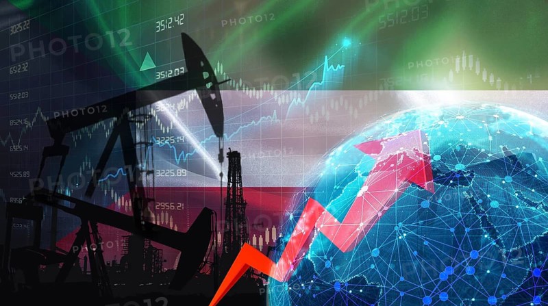 Global oil growth with Kuwaiti flag. International oil exports with Kuwait flag on the economic chart