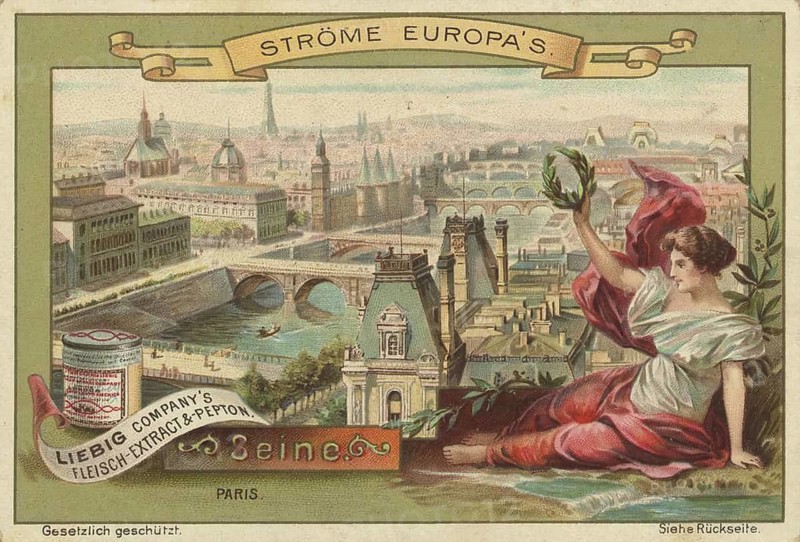 Picture series Streams of Europe, view of the Seine in Paris, France, picture of love, digitally restored reproduction of a collector's painting from around 1900, exact date unknown