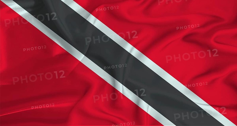Realistic Trinidad and Tobago flag waving. Close up of flag of Trinidad and Tobago with cloth texture