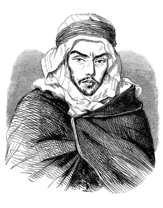 Bou-Maza, born as Si Mohamed ben Abdallah, ca. 1822-1879, a well-known Arab leader during the Algerian resistance against French conquest in the 19th century, illustration, reproduction from a model from the 19th century. Authentic, file restored for optimal use, exact date of submission unknown, historical