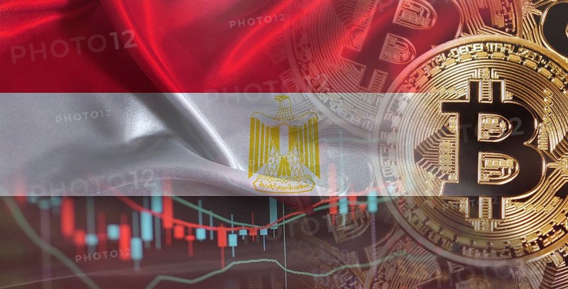 Bitcoin cryptocurrency with Egyptian flag. Investors in Blockchain Technology with Egypt flag background