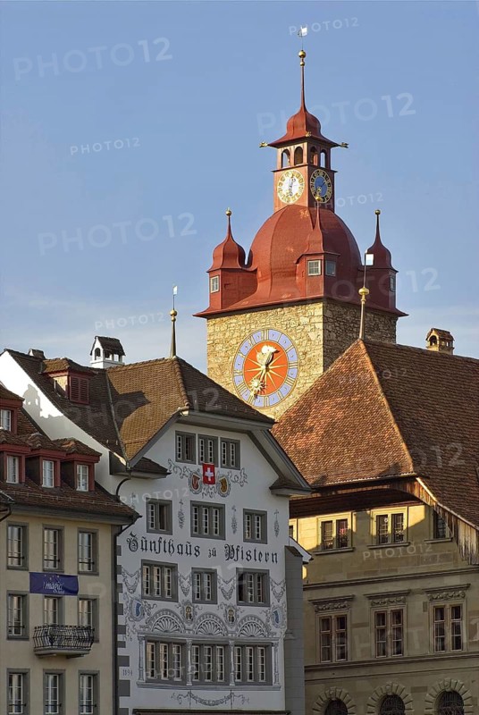 The historic clock tower in the old town of Lucerne, built from 1602 — 1604, Lucerne, Switzerland