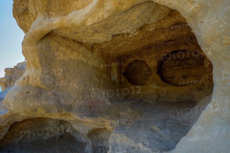 Neolithic caves, former hippie paradise, natural sandstone cave with smooth walls and a peaceful atmosphere, Matala, south coast, Crete, Greek Islands, Greece