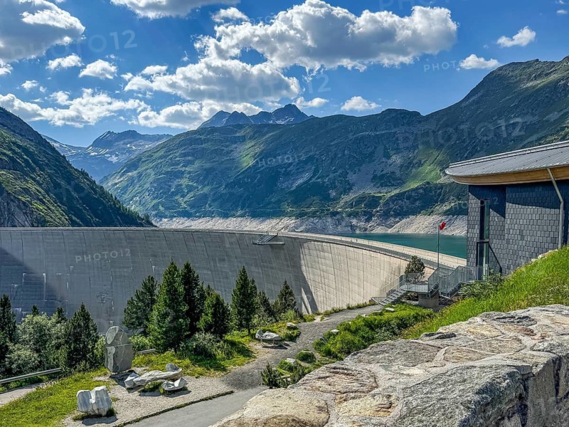 View of 200 meter high dam from Kölnbreinsperrre dam dam, Malta, Carinthia, Austria