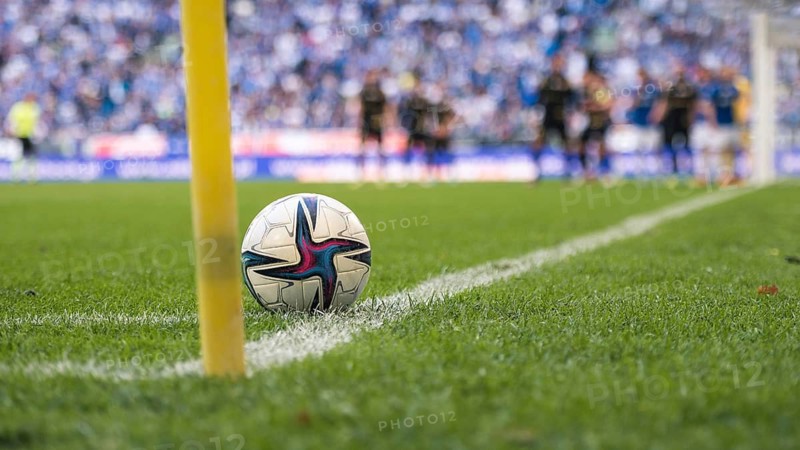 Ball in the corner of football pitch in Poznan, Poland