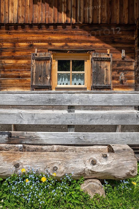 Alpine hut detail, Eng-Alm, Karwendel mountains, Tyrol, Austria