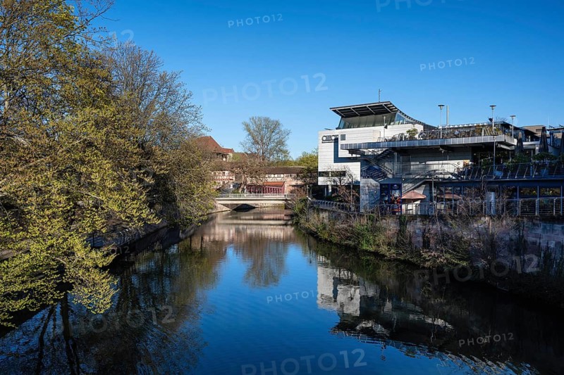View over the Pegnitz river with the Cinecitta cinema complex, old town of Nuremberg, Middle Franconia, Franconia, Bavaria, Germany