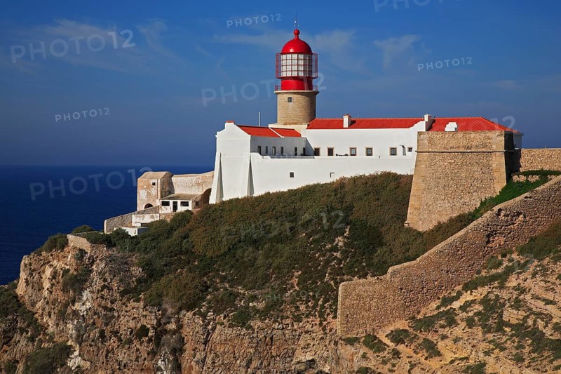 The lighthouse right on Cabo de Sao Vicente in the Algarve at the southwesternmost point of mainland Europe, Portugal