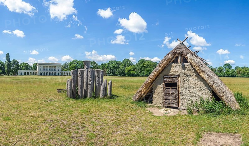 Reconstruction of a house from the 6th century near Pohanska hunting lodge, Breclav, Jihomoravský kraj, Czech Republic