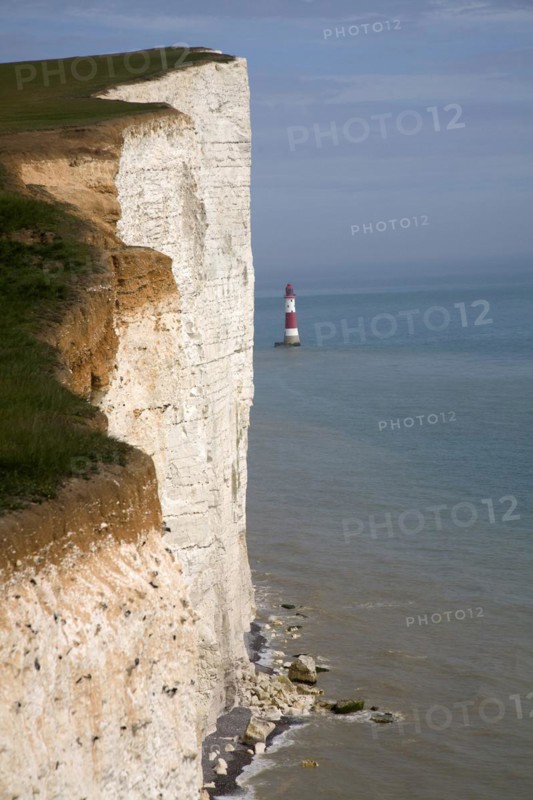 Beachy Head lighthouse and chalk cliffs, East Sussex, England, United Kingdom