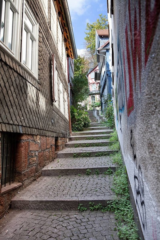 Stairway, historic centre, Marburg, Hesse, Germany, Europe, Steile Treppe, historische Altstadt, Marburg, Hessen, Deutschland, Europa