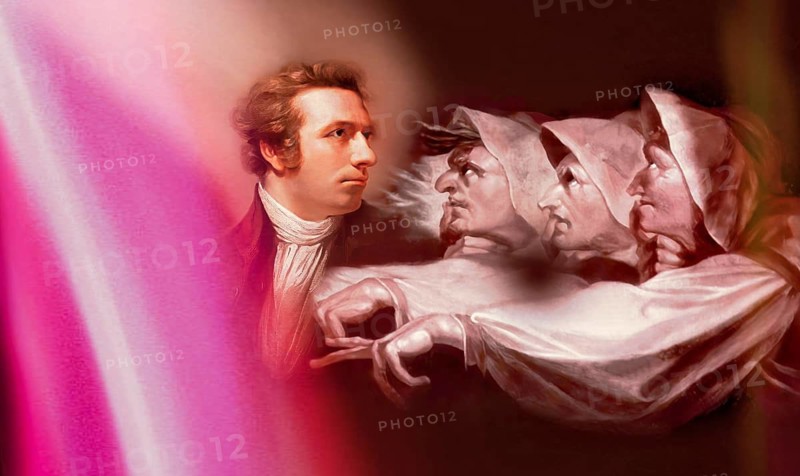 Henry Fuseli or Johann Heinrich Füssli, 1741 – 1825, Swiss painter, draughtsman and writer, digitally edited after Northcote, 1778, Prophecy from the witches, scene from The Tragedy of Macbeth by William Shakespeare