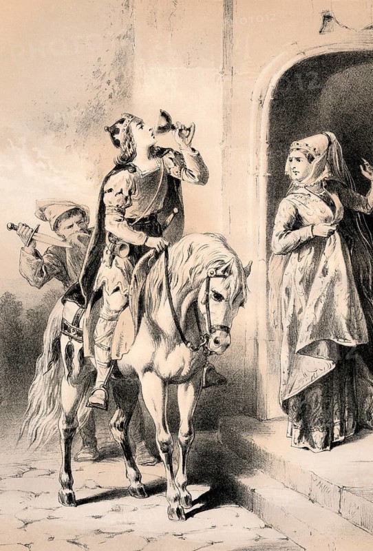 Illustration of the Assassination of Edward the Martyr or Eadweard, c. 962 - 978, King of the English