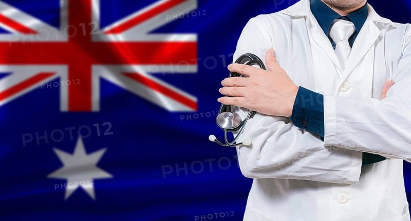 Australian national health system, Medical professional holding sthetoscope isolated