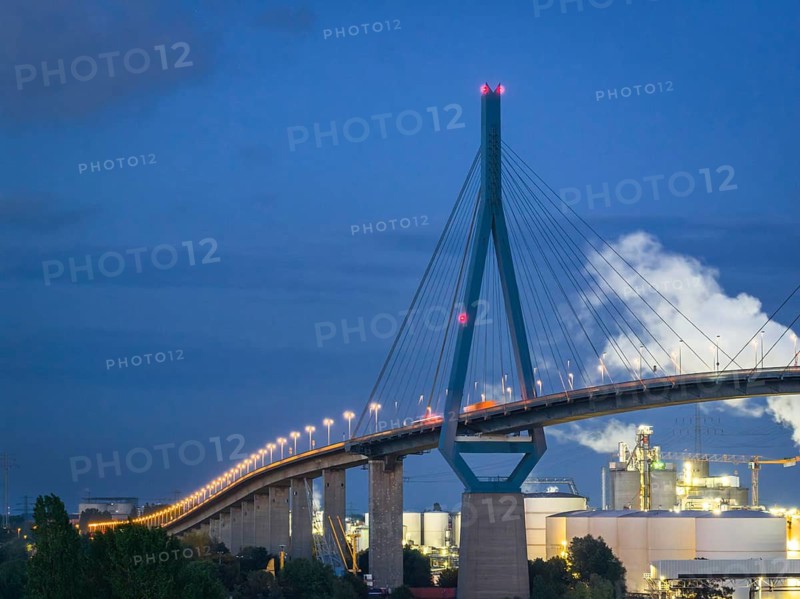 Aerial view of Köhbrand Bridge at Blue Hour, Hamburg, Germany