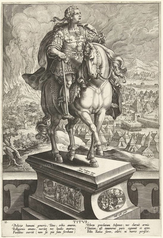 Titus (born 30 December 39 in Rome, died 13 September 81 in Aquae Cutiliae, Latium) was the second Roman emperor of the Flavian dynasty, succeeding his father Vespasian. He reigned from 24 June 79 until his death. His full birth name was Titus Flavius Vespasianus, as emperor, he bore the title Imperator Titus Caesar divi Vespasiani filius Vespasianus Augustus. Illustration: reproduction of a 19th-century original. Authentic, file restored for optimal use, exact date of the original unknown, historical