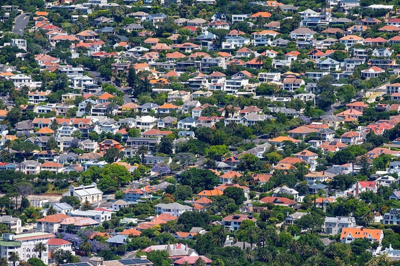Residential area, many houses, city view of Cape Town, South Africa