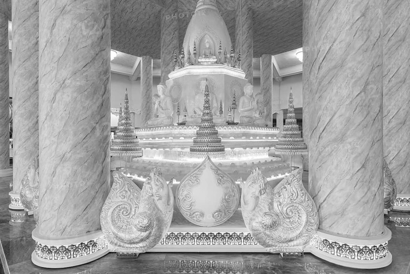 The very artistically designed central shrine (chedi in the interior), main pagoda, Buddhist temple complex Wat Phra That Sorn Kaew, Khao Kho mountains, Phetchabun province, Isan, Thailand