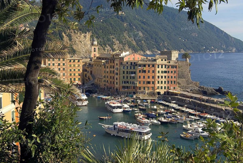 View over the coast of Camogli on the Ligurian coast, northwestern Italy