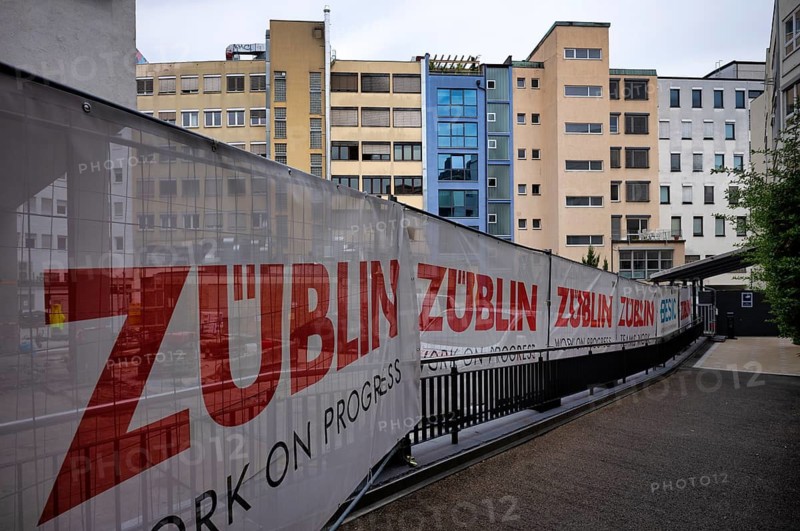 Barrier, barrier tape, Züblin construction company, logo, construction site, Sophienstraße, Stuttgart, Baden-Württemberg, Germany