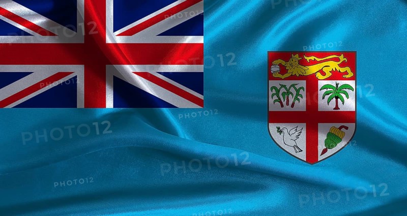 Fiji flag with cloth textured background. National flag of Fiji with realistic texture
