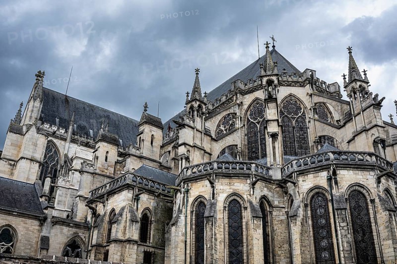 Detailed view of the Gothic basilica Saint-Urbain in the old town of Troyes, Aube department, Grand Est region, France