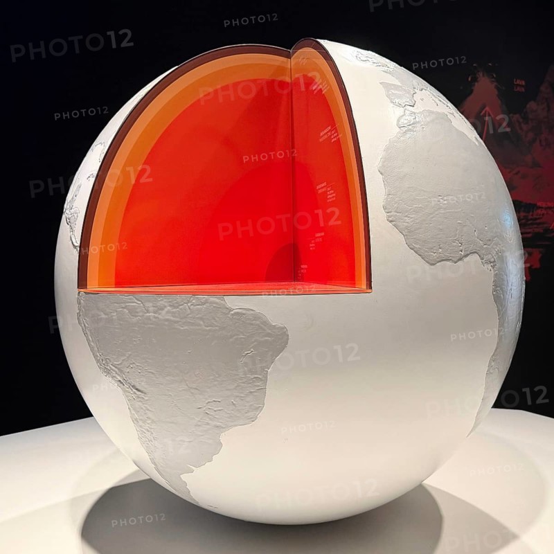 Model depicting the structure of the earth in the permanent exhibition at the German Mining Museum, Bochum, Ruhr region, North Rhine-Westphalia, Germany