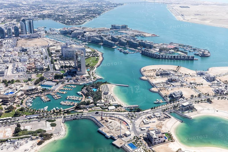 Abu Dhabi city skyline from above in Abu Dhabi, United Arab Emirates