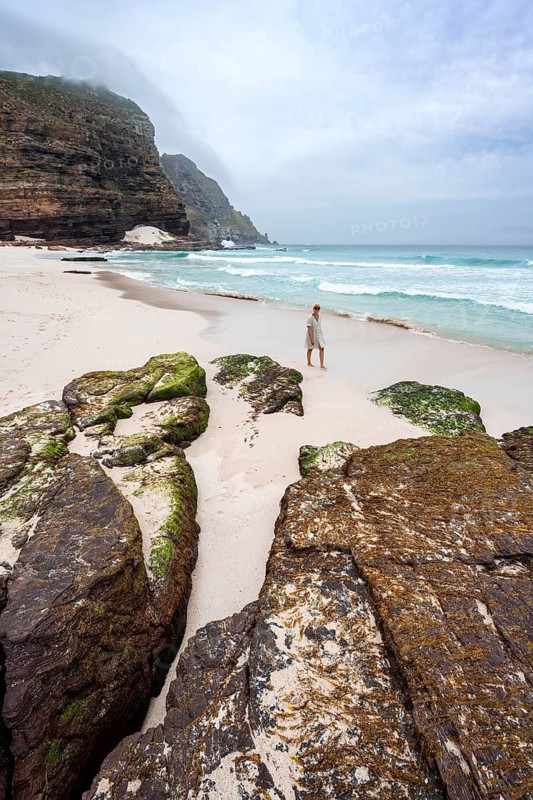Young tourist on Diaz Beach, sandy beach at the Cape of Good Hope, Eastern Cape, South Africa